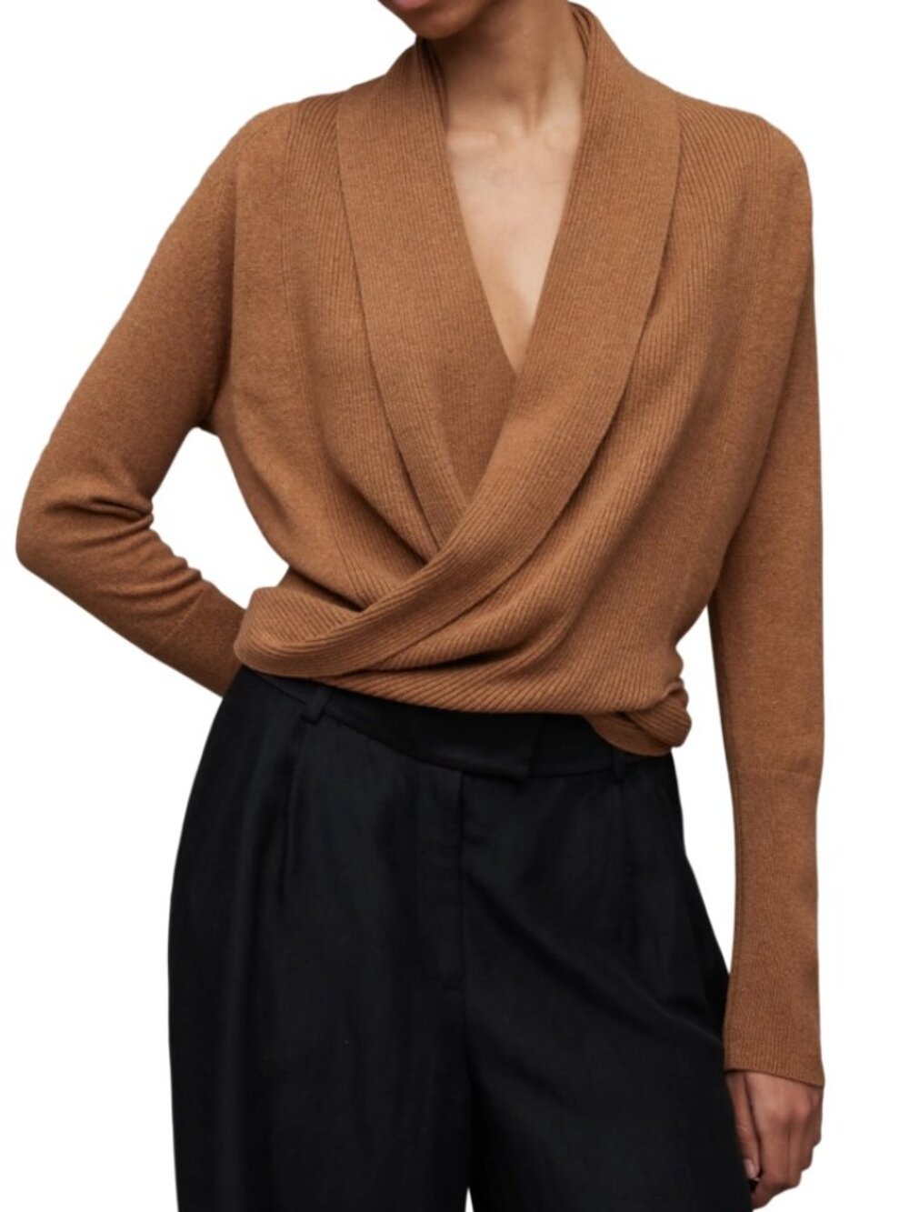 ALLSAINTS Brown Cashmere Open-Front Wrap Cardigan Sz XS Pirate Waterfall